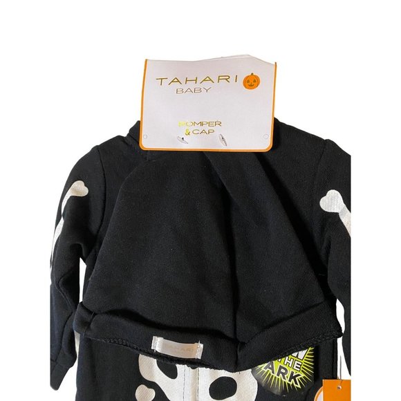 Tahari Baby Romper with Beanie and glow in the dark skeleton Sz 6-9M Black - Picture 4 of 9